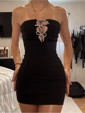 Windsor Black Strapless Mini Dress with Rhinestone Bows